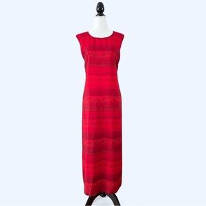 90s PS Career Womens Floral Red Striped Sleeveless Euro Summer Maxi Dress 22
